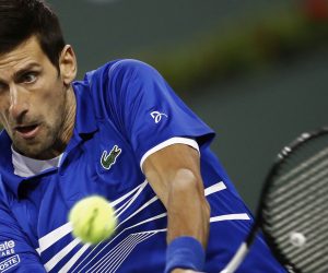 epa07430159 Novak Djokovic of Serbia in action against Philipp Kohlschreiber of Germany during the BNP Paribas Open tennis tournament at the Indian Wells Tennis Garden in Indian Wells, California, USA, 11 March 2019. The men's and women's final will be played, 17 March 2019.  EPA/LARRY W. SMITH