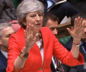 epa07431418 A grab from a handout video made available by the UK Parliamentary Recording Unit shows British Prime Minister Theresa May gestures during a debate at the House of Commons parliament in London, Britain, 12 March 2019. British parliament will vote on British Prime Minister May's amended Brexit deal later in the day. Theresa May wants parliament to back her 'improved' withdrawalk agreement she has negotiated with the EU over the so-called 'backstop'. The United Kingdom is officially due to leave the European Union on 29 March 2019, two years after triggering Article 50 in consequence to a referendum.  EPA/UK PARLIAMENTARY RECORDING UNIT / HANDOUT MANDATORY CREDIT: UK PARLIAMENTARY RECORDING UNIT HANDOUT EDITORIAL USE ONLY/NO SALES