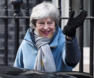 epa07436865 British Prime Minister, Theresa May leaves Downing Street in London, Britain, 14 March 2019. Members of Parliament are set to vote on whether to ask European Union for permission to delay Brexit later in the day after they rejected no-deal Brexit on 13 March.  EPA/ANDY RAIN