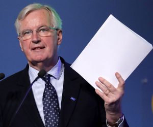 epa07437266 Michel Barnier, EU Chief Negotiator for Brexit, shows to the audience the 500 page Brexit negotiating document while delivering a speech on Brexit impact for the EU regions and cities, at the 8th European Summit of Regions and Cities held at the Romanian parliament Headquarters in Bucharest, Romania, 14 March 2019. The 8th European Summit of Regions and Cities is gathering all the EU, national, local and regional leaders from across Europe to discuss the future of the European Union. At the end of the summit, also called '(Re) New  EUrope',  a declaration by local and regional leaders on the future of Europe will be adopted in order to share their voice ahead of the European elections and the next term of office of the EU institutions.  EPA/ROBERT GHEMENT