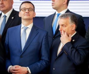 epa07455243 Hungarian Prime Minister Viktor Orban (R) and Polish Prime Minister Mateusz Morawiecki (L) attend a family photo at the European Council Summit in Brussels, Belgium, 22 March 2019. European Union leaders on 21 March agreed to extend Brexit untill 22 May 2019 if British MPs will approve Brexit agreement next week. If British Prime Minister May will lose the vote on Brexit deal for the third time, the delay will be until 12 April.  EPA/STEPHANIE LECOCQ