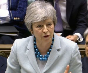 epa07462685 A grab from a handout video made available by the UK Parliamentary Recording Unit shows British Prime Minister Theresa May making a statement on Brexit to the British House of Commons, in Westminster, central London, Britain, 25 March 2019. Reports state that Theresa May updated ministers on her Brexit strategy at a meeting of her cabinet earlier in the day which comes as the EU announced that its preparation for a no-deal scenario has been completed. Members of Parliament are expected to vote on a series of alternatives to the Prime Minister's Brexit deal.  EPA/UK PARLIAMENTARY RECORDING UNIT / HANDOUT MANDATORY CREDIT: UK PARLIAMENTARY RECORDING UNIT HANDOUT EDITORIAL USE ONLY/NO SALES