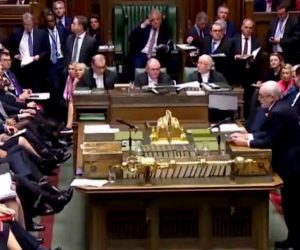 epa07466752 A grab from a handout video made available by the UK Parliamentary Recording Unit shows British leader of the opposition Jeremy Corbyn replying to Prime Minister Theresa May during Prime Ministers Question Time (PMQ's) in the British House of Commons at Westminster, central London, Britain, 27 March 2019. The British Houses of Parliament are due to hold a number of indicative votes on the direction of Brexit later in the day after voting on the 25 March 2019 to have a greater say in the direction of Brexit.  EPA/UK PARLIAMENTARY RECORDING UNIT / HANDOUT MANDATORY CREDIT: UK PARLIAMENTARY RECORDING UNIT HANDOUT EDITORIAL USE ONLY/NO SALES
