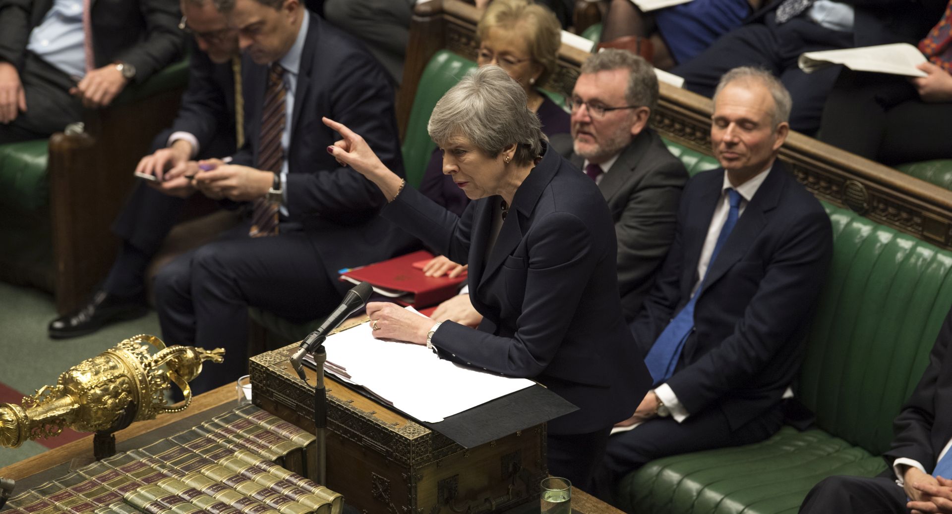 epa07467668 A handout photo made available by by the UK Parliament shows British Prime Minister Theresa May speaking in the British House of Commons at Westminster, London, Britain, 27 March 2019. The British Houses of Parliament are due to hold a number of indicative votes on the direction of Brexit later in the day to have a greater say in the direction of Brexit.  EPA/MARK DUFFY / UK PARLIAMENT HANDOUT MANDATORY CREDIT: UK PARLIAMENT HANDOUT EDITORIAL USE ONLY/NO SALES