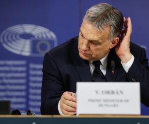 epa07451417 Hungarian Prime Minister Viktor Orban gives a press conference at the end of the European People's Party (EPP) Political Assembly at the European Parliament in Brussels, Belgium, 20 March 2019. The Fidesz party of Hungarian Prime Minister Viktor Orban has been temporary suspended by EPP.  EPA/STEPHANIE LECOCQ