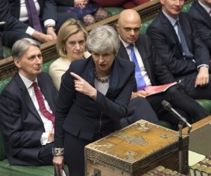 epa07483345 A handout photo made available by the UK Parliament shows British Prime Minister Theresa May (3-L) speaks during a Prime Ministers Questions (PMQs) in the British House of Commons in London, Britain, 03 April 2019. PM Theresa May will meet Corbyn tomorrow to see whether there is common ground to break the Brexit deadlock.  EPA/MARK DUFFY / UK PARLIAMENT / HANDOUT MANDATORY CREDIT: UK PARLIAMENT MARK DUFFY HANDOUT EDITORIAL USE ONLY/NO SALES
