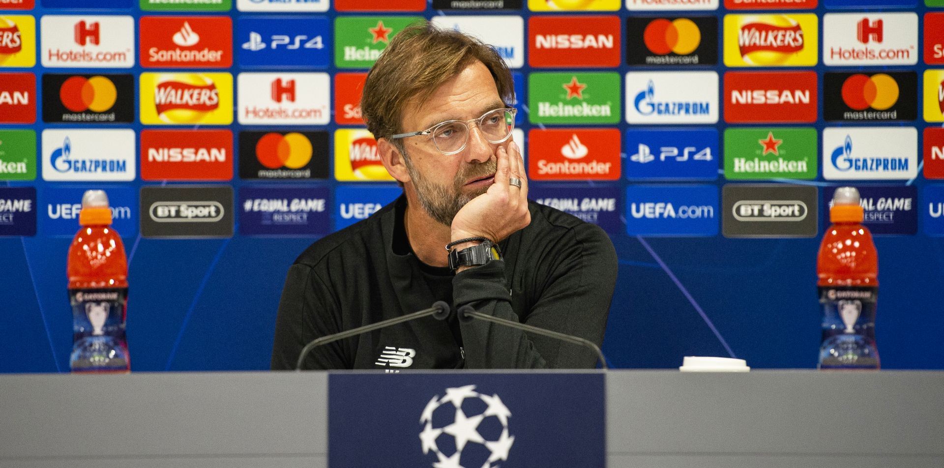 epa07492038 Liverpool's manager Juergen Klopp attends a press conference in Anfield Stadium in Liverpool, Britain, 08 April 2019. Liverpool FC will face FC Porto in their UEFA Champions League quarter final, first leg soccer match on 09 April 2019.  EPA/PETER POWELL