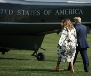 epa07514859 US President Donald J. Trump and First Lady Melania Trump walk to board Marine One one without taking questions from the news media on the South Lawn of the White House in Washington, DC, USA, 18 April 2019. The Mueller report, released today, states the special counsel's office found no evidence of collusion with the Russian government, but does not state a conclusion about obstruction of justice.  EPA/SHAWN THEW