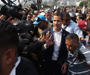 epa07538290 President of the Venezuelan Parliament Juan Guaido (c) participate in a demonstration in Caracas, Venezuela, 30 April 2019. Reports state that at least one person was injured during the clashes at La Carlota after Guaido called for mass anti-government protests backed by the military. Venezuelan interim President Juan Guaido has asked supporters to take to the streets in order to end the regime of President Nicolas Maduro. Meanwhile, Venezuelan opposition leader Leopoldo Lopez was freed from his house arrest, appearing alongside Guaido and military forces in Caracas.  EPA/Miguel Gutierrez