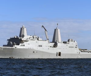 epa07561802 (FILE) - The dock landing ship 'USS Arlington' from the United States of America on its way to join the opening of the Kiel Week, in Kiel, Germany, 16 June 2017 (reissued 11 May 2019). The US sends warship USS Arlington and a Patriot air defence missile system to the Middle East amid escalating tensions with Iran. The USS Arlington, which transports amphibious vehicles and aircraft, will join the USS Abraham Lincoln strike group in the Gulf, according to media reports.  EPA/DAVID HECKER