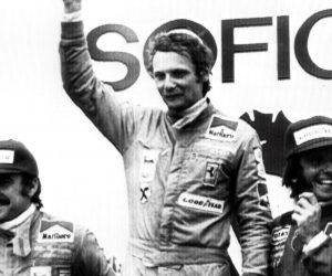 epa07588244 (FILE) - A black and white file photo dated 28 April 1974 shows Swiss former Formula One champion Clay Regazzoni (L) with Niki Lauda (C) and Emerson Fittipaldi on winners' podium of the Grand Prix of Spain (reissued 21 May 2019). According to media reports on 21 May 2019, Austrian Formula 1 legend Niki Lauda died on 20 May 2019 at the age of 70. Lauda won the Formula 1 championship in 1975, 1977 and 1984, and founded three airlines. Former Ferrari pilot Regazzoni died in a car accident near Parma, Italy, 15 December 2006.  EPA/STF