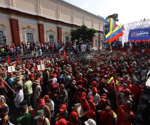 epa07587944 Hundreds of Government supporters attend an act of government headed by the President of Venezuela Nicolas Maduro to celebrate the first anniversary of the elections in Venezuela, of which Maduro proclaimed himself the winner, and that have not been recognized by the international community due to alleged irregularities, in Caracas, Venezuela, 20 May 2019.  EPA/Rayner Pena