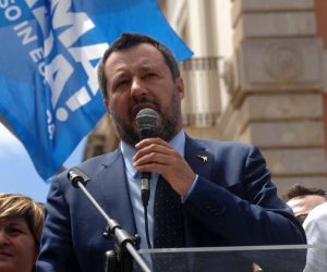 epa07589300 Italian Deputy Premier and Interior Minister, Matteo Salvini, attends an election campaign rally in Lecce, southern Italy, 21 May 2019. Matteo Salvini is campaigning for his right-wing Lega (League) party in the upcoming European election.  EPA/CLAUDIO LONGO