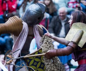 31.05.2019., Vinkovci - Povodom odrzavanja manifestacije 7 Rimski dani u Vinkovcima odrzane su borbe gladijatora koje su privukle velik broj posjetitelja. Photo: Davor Javorovic/PIXSELL