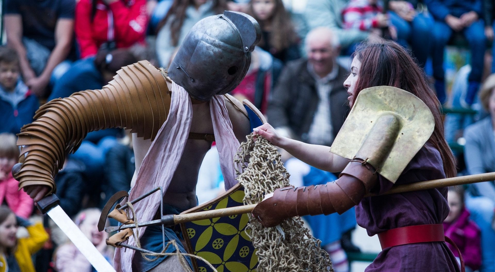 31.05.2019., Vinkovci - Povodom odrzavanja manifestacije 7 Rimski dani u Vinkovcima odrzane su borbe gladijatora koje su privukle velik broj posjetitelja. Photo: Davor Javorovic/PIXSELL