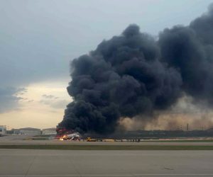 A passenger plane is seen on fire after an emergency landing at the Sheremetyevo Airport outside Moscow A passenger plane is seen on fire after an emergency landing at the Sheremetyevo Airport outside Moscow, Russia May 5, 2019.  REUTERS/Nadezhda Polomoshnova  NO RESALES. NO ARCHIVES     TPX IMAGES OF THE DAY STRINGER