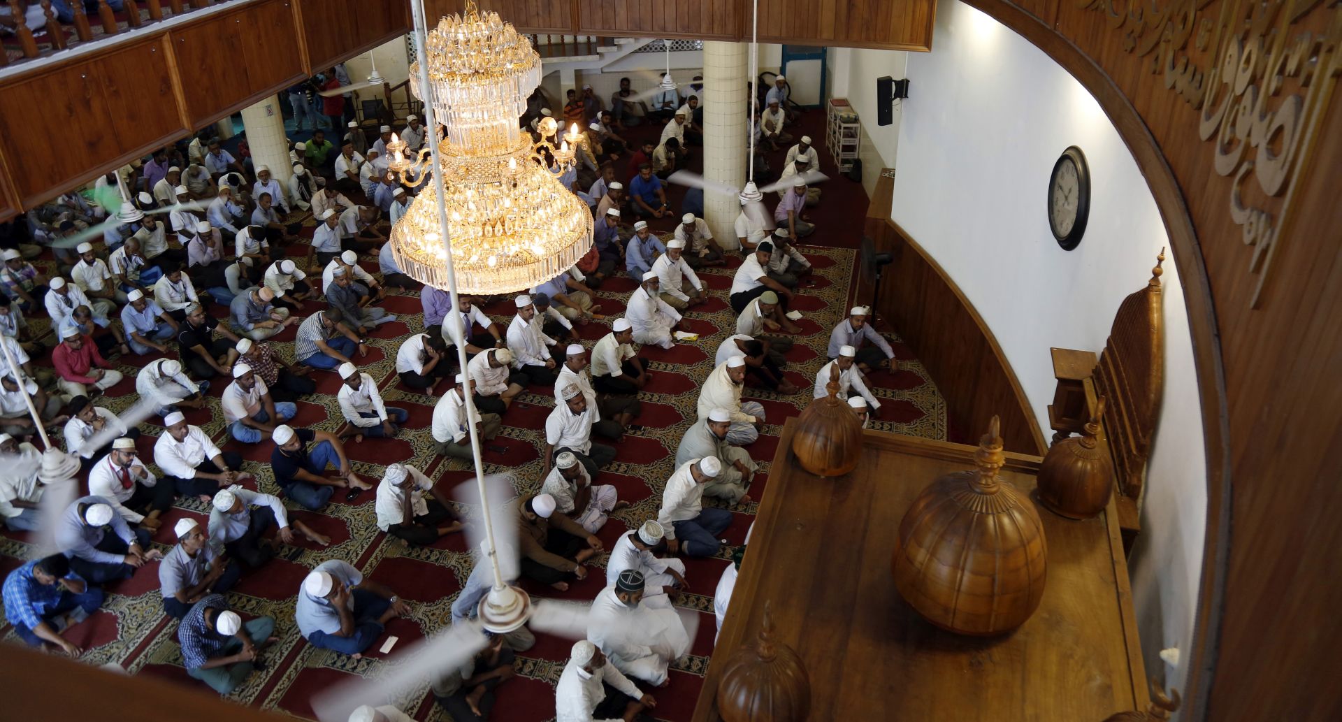 epa07578352 Sri Lankan Muslims during their Friday mid-day prayers at the Dewatagaha Mosque in Colombo, Sri Lanka, 17 May 2019. Under the initiative of the Sri Lankan tri-forces commanders, the military has begun their 're-radicalisation process' by sending officers to mosques to assure the Sri Lankan Muslims, the majority of them who are ethnic Moors, of their safety and to encourage them to return to their normal day to day lives. Following the Easter Sunday suicide bomb attacks widely believed to have been carried out by locals with ISIS links, at several churches and tourist hotels, the Muslims, especially business establishments belonging to ethnic Moors, have come under sporadic attacks in several parts of the island. With conflicting responses from the government and politicians, most Sri Lankans are still varying of returning to normalcy with most school children staying away from their schools. Most expect normalcy to return after the long weekend for the Wesak celebration, which is to be on a low key this year.  EPA/M.A.PUSHPA KUMARA