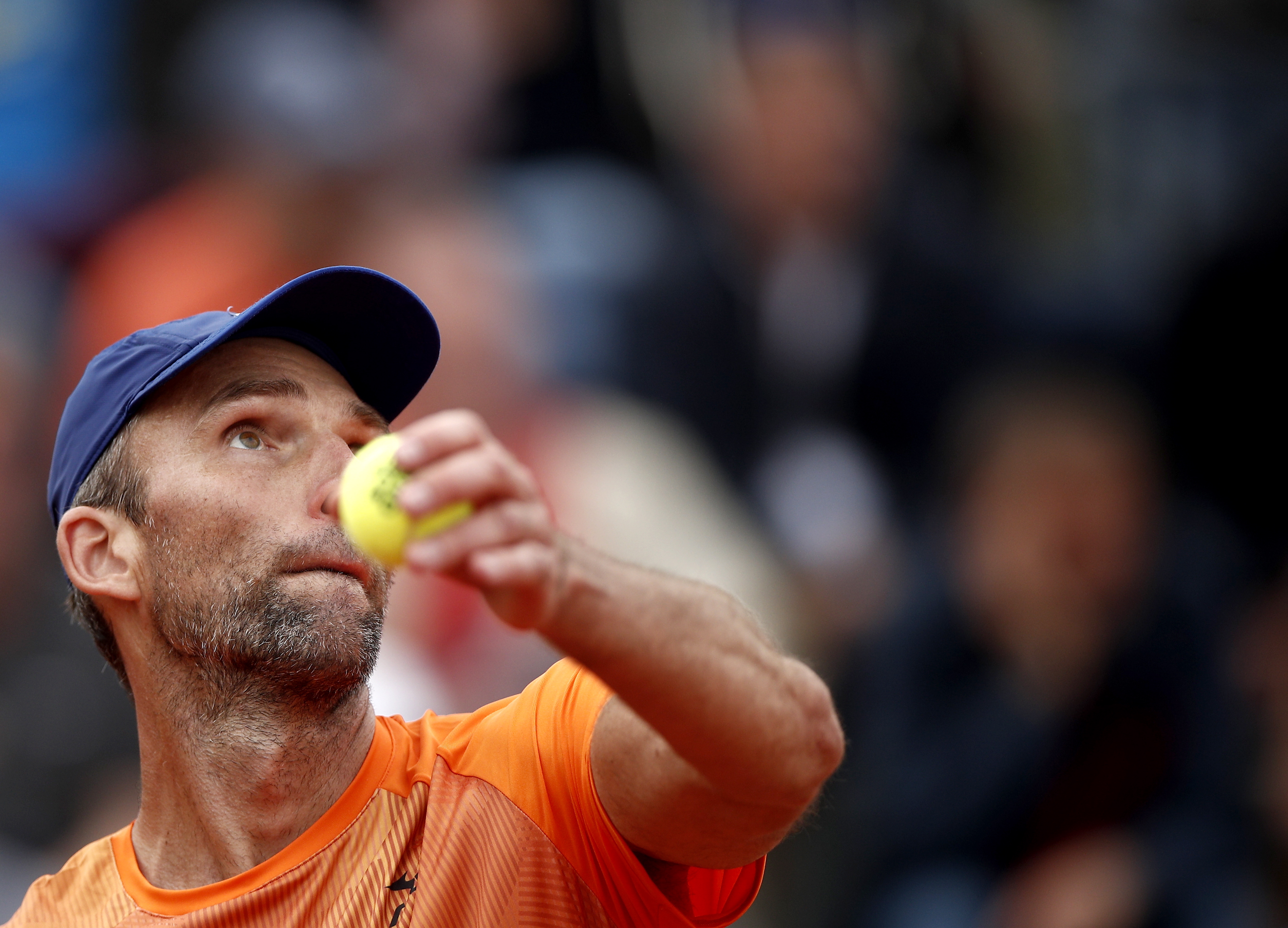 epa07612819 Ivo Karlovic of Croatia plays Jordan Thompson of Australia during their men’s second round match during the French Open tennis tournament at Roland Garros in Paris, France, 30 May 2019.  EPA/YOAN VALAT