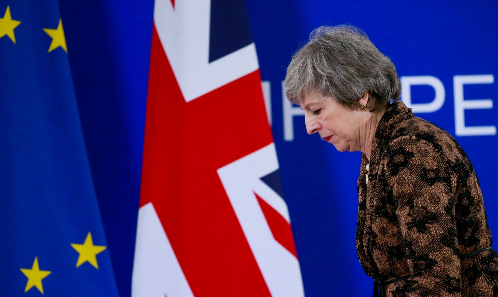 epa07623622 (FILE) - British Prime Minister Theresa May walks off after a news conference at the end of the summit of EU leader in Brussels, Belgium, 14 December 2018 (reissued 06 June 2019). British Prime Minister Theresa May will resign from office on 07 June 2019, a position she assumed on 13 July 2016 determined to 'deliver Brexit'. In order to achieve that - as 'Brexit means Brexit' - and to strengthen her Conservatives party majority in parliament, snap elections were held but resulted in a coalition with the Northern Ireland's Democratic Unionist Party (DUP). May has failed multiple times to ratify her Withdrawal Agreement, the Brexit deal with the European Union in Parliament, since. The United Kingdom was officially due to leave the European Union (EU) on 29 March 2019 after the British government invoked the EU's Article 50 on 29 March 2017 to start the process dubbed 'Brexit'. A narrow majority of the British people on 23 June 2016 voted in a referendum that the United Kingdom shall leave the European Union. In a recent interview May stated her 'great regret' over not having been able to deliver Brexit.  EPA/STEPHANIE LECOCQ  ATTENTION: This Image is part of a PHOTO SET *** Local Caption *** 54842233