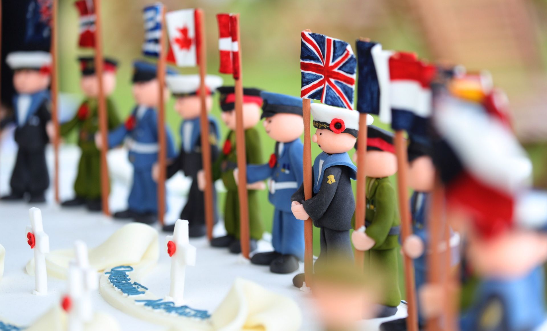 epa07627858 A handout picture provided by the British Ministry of Defence showing a D Day 75 commemorative cake, on display at the commemorations for the 75th Anniversary of the D-Day landings in Southsea Common, Portsmouth, Hampshire, Britain, 05 June 2019. Britain's Queen Elizabeth II will join US President Donald J. Trump and other World leaders from nations that fought alongside Britain to mark the 75th anniversary of the World's largest seaborne military invasion which was assembed in ports in southern England on 05 June 1944 and set off for the coast of Normany, France on 06 June 1944. World leaders are to attend memorial events in Normandy, France on 06 June 2019 to mark the 75th anniversary of the D-Day landings, which marked the beginning of the end of World War II in Europe.  EPA/OWEN COOBAN / BRITISH MINISTRY OF DEFENCE/HANDOUT MANDATORY CREDIT: MOD /CROWN COPYRIGHT HANDOUT HANDOUT EDITORIAL USE ONLY/NO SALES