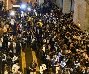 epa07638197 Protesters clash with police after a rally against amendments to an extradition bill in Hong Kong, China, 10 June 2019. Hundreds of thousands of protesters marched through the streets of Hong Kong against the bill on 09 June, in one of the biggest protest the city has seen in more than 20 years. A controversial extradition bill that would allow the transfer of fugitives to jurisdictions which Hong Kong does not have a treaty with, including mainland China has sparked the protest.  EPA/EDWIN KWOK