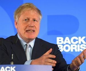 epa07643274 Boris Johnson gestures as he takes questions during the launch of his bid to become the leader of the Conservative Party in London, Britain, 12 June 2019. Conservative members of Parliament have launched leadership campaigns to replace the resigning Conservative Leader and Prime Minister.  EPA/NEIL HALL
