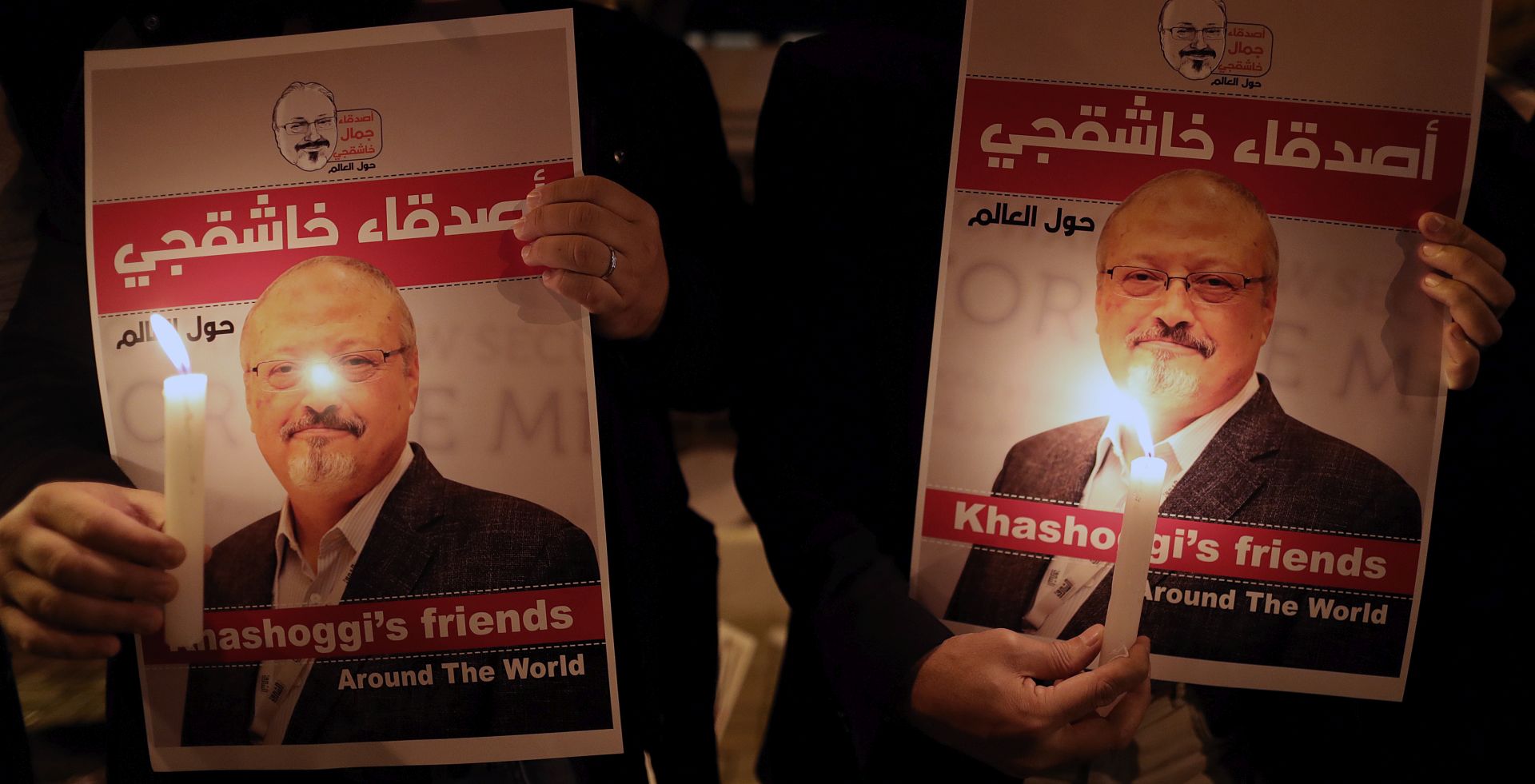 epa07657326 (FILE) - Protestors hold candles and pictures of Jamal Khashoggi during a demonstration in front of the Consulate of Saudi Arabia in Istanbul, Turkey, 25 October 2018 (reissued 19 June 2019). UN extrajudicial executions investigator Agnes Callamard is ser to release on 19 June 2019, her report on the murder of Saudi journalist Jamal Khashoggi. Callamard, who has led an international inquiry into Khashoggi's death, would present her report to the UN Human Rights Council on 26 June 2019, whose 47 member states include Saudi Arabia. Saudi dissident journalist Jamal Khashoggi, whose remains have not been found, was assassinated at the Saudi Arabian consulate building in Istanbul on 02 October 2018.  EPA/ERDEM SAHIN *** Local Caption *** 54786449