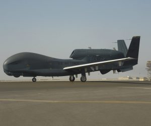 epa07660711 A handout photo made available by the US Air Force shows a RQ-4 Global Hawk unmanned airccraft at Al Dhafra Air Base, United Arab Emirates, 13 February 2019 (issued 20 June 2019). Media reports on 20 June 2019 state that Iran's Islamic Revolution Guards Corps (IRGC) claim to have shot down a US spy drone over Iranian airspace, near Kuhmobarak in Iran's southern Hormozgan province. The US military has confirmed one of their drones was hit by an Iranian missile.  EPA/Darrion Brownin / US AIR FORCE HANDOUT  HANDOUT EDITORIAL USE ONLY/NO SALES