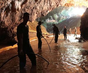 epa07662801 (FILE) - A handout photo made available by the Thai Royal Navy shows Thai military personnel inside a cave complex during the ongoing rescue operations for the youth soccer team and their assistant coach, at Tham Luang cave in Khun Nam Nang Non Forest Park, Chiang Rai province, Thailand, 07 July 2018 (reissued 20 June 2019). The Thai Wild Boar youth soccer team had spent 18 days deep inside the flooded Tham Luang cave in Thailand after becoming trapped on 23 June 2018. All of the thirteen team members were rescued in a large-scale rescue operation by 10 July 2018.  EPA/ROYAL THAI NAVY HANDOUT ATTENTION: This Image is part of a PHOTO SET HANDOUT EDITORIAL USE ONLY/NO SALES *** Local Caption *** 54472139