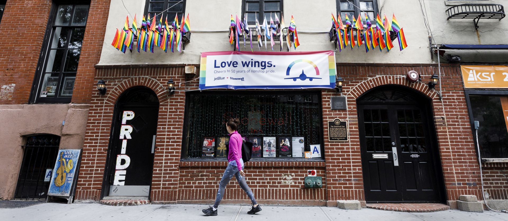epa07663424 A view of the front of the Stonewall Inn, a bar in the Greenwich Village neighborhood of New York, New York, USA, 17 June 2019 (issued 21 June 2019). In 1969, a police raid the Stonewall Inn to enforce laws against selling alcohol to 'homosexuals' sparked large protests in the city's gay community, known as the 'Stonewall Uprising', which became the start of the L.G.B.T. civil rights movement in the United States. The bar and the nearby park were designated as the Stonewall National Park by the federal government in 2016, becoming the first national park dedicated to the gay rights movement. The 50th anniversary of the Stonewall Uprising is being commemorated this year as part of LGBT (lesbian, gay, bisexual, and transgender) Pride Month observations.  EPA/JUSTIN LANE