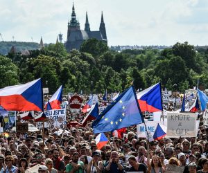 epa07668449 Thousands of demonstrators gather to protest against Czech Prime Minister Andrej Babis and new minister of justice, in the one of the biggest political demonstration against the government since the fall of communism in 1989 during Velvet Revolution, at the Letna Plain in Prague, Czech Republic, 23 June 2019. According to reports, hundreds of thousands people protest against appointing Marie Benesova as new justice minister and to demand the resignation of Czech Prime Minister Andrej Babis due to alleged conflicts of interest involving his former Agrofert conglomerate he founded and at the same time he is investigated of fraud in connection with subsidies paid by the European Union. The report suggests the country should return about 17.5 million euro that Agrofert received in EU funds.  EPA/FILIP SINGER