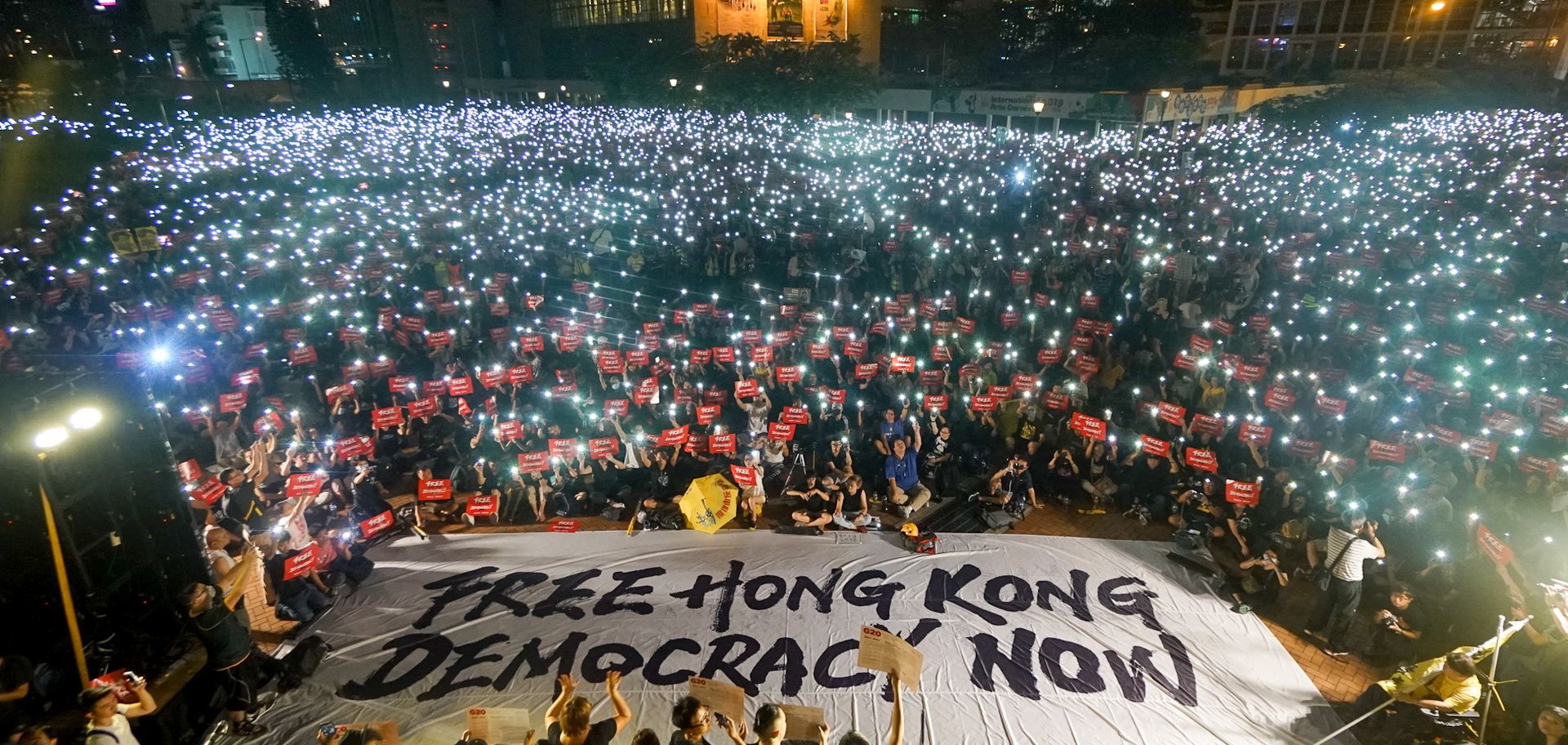 epa07674949 A handout photo made available by Civil Human Rights Front shows protesters at a rally themed 'Free Hong Kong, democracy now' in Hong Kong, China, 26 June 2019. Thousands took part in the rally, hosted by the Civil Human Rights Front, demanding the full withdrawal of the extradition bill, retraction of characterisation of the June 12 protest as a 'riot,' an investigation into alleged police violence, to absolve all arrested protesters, and the resignation of Hong Kong Chief Executive Carrie Lam.  EPA/RAINBOW NG / HANDOUT MANDATORY CREDIT; RAINBOW NG HANDOUT EDITORIAL USE ONLY/NO SALES/NO ARCHIVES