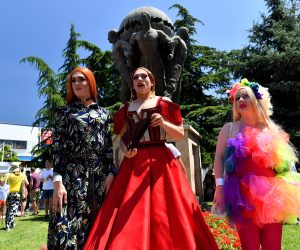 epa07682039 Participants during the 'Skopje pride', the first gay parade in Skopje, Republic of North Macedonia, 29 June 2019. Representatives of LGBT (Lesbian, Gay, Bisexual and Transgender) organisations and their supporters are taking part in the event. The Pride parade also commemorates the 50th anniversary of the Stonewall Riots in New York City, USA, when a police raid at the Stonewall Inn in Greenwich Village sparked riots leading to the gay liberation movement.  EPA/GEORGI LICOVSKI