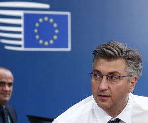 epa07684711 Croatia's Prime Minister Andrej Plenkovic prior a meeting on the sidelines of a Special European Council in Brussels, Belgium, 30 June 2019. Heads of states or governments from EU member states meet to continue discussions on the possible candidates for the heads of EU institutions, namely European Council President, President of the European Commission, High Representative of the Union for Foreign Affairs and Security Policy (Foreign Policy Chief), and President of the European Central Bank.  EPA/FRANCOIS LENOIR / POOL
