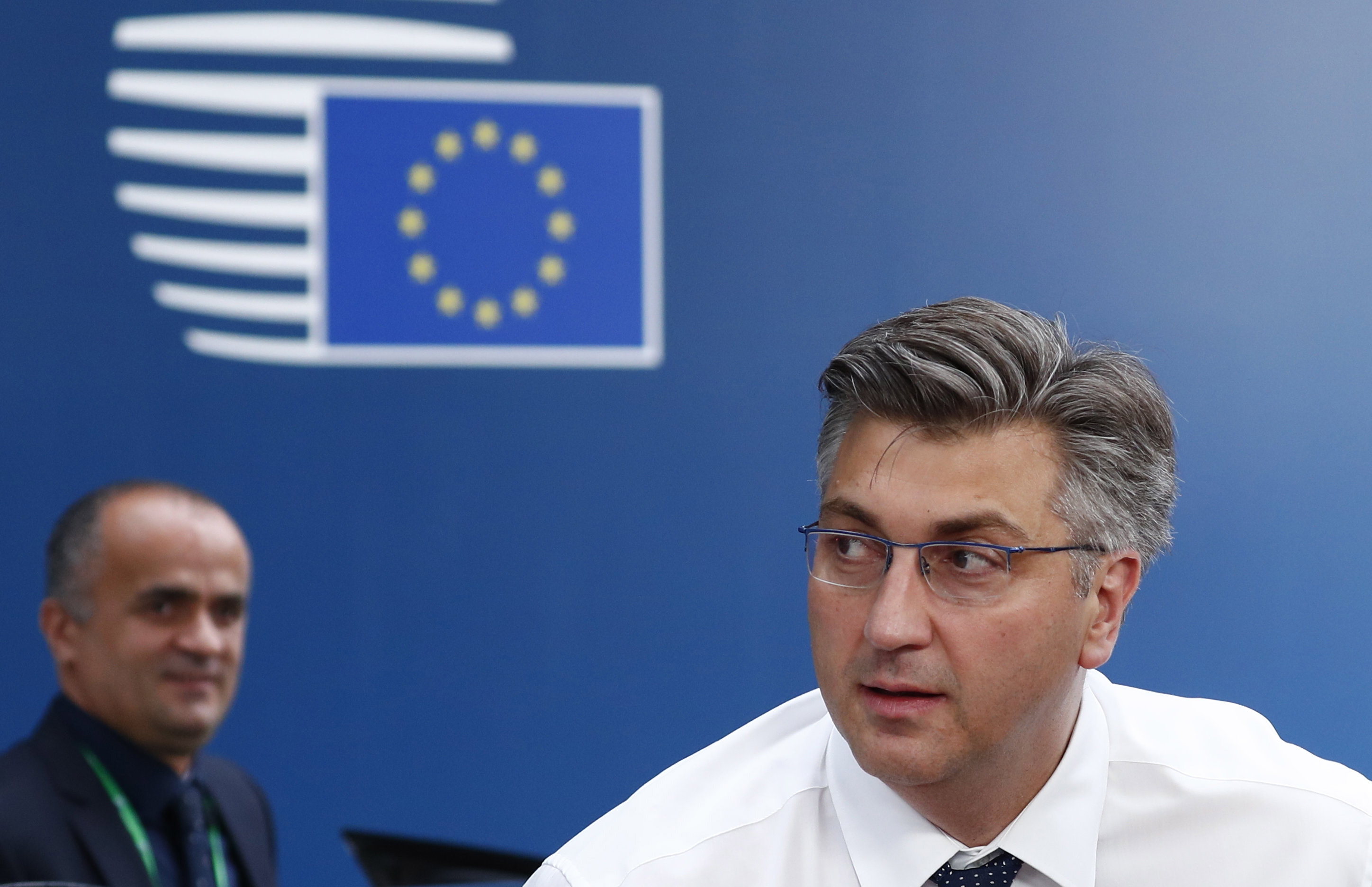 epa07684711 Croatia's Prime Minister Andrej Plenkovic prior a meeting on the sidelines of a Special European Council in Brussels, Belgium, 30 June 2019. Heads of states or governments from EU member states meet to continue discussions on the possible candidates for the heads of EU institutions, namely European Council President, President of the European Commission, High Representative of the Union for Foreign Affairs and Security Policy (Foreign Policy Chief), and President of the European Central Bank.  EPA/FRANCOIS LENOIR / POOL