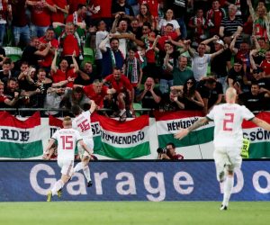 Euro 2020 Qualifier - Group E - Hungary v Wales Soccer Football - Euro 2020 Qualifier - Group E - Hungary v Wales - Groupama Arena, Budapest, Hungary - June 11, 2019  Hungary's Mate Patkai celebrates scoring their first goal with team mates   REUTERS/Lisi Niesner LISI NIESNER