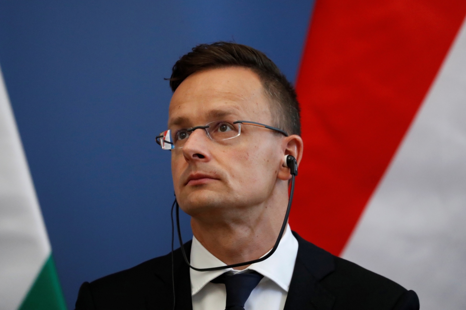 Hungarian Foreign Minister Szijjarto reacts during a news conference with South Korean Foreign Minister Kyung-wha following a boat accident, in Budapest Hungarian Foreign Minister Peter Szijjarto reacts during a news conference with South Korean Foreign Minister Kang Kyung-wha (not pictured) following a boat accident, in Budapest, Hungary, May 31, 2019. REUTERS/Bernadett Szabo BERNADETT SZABO