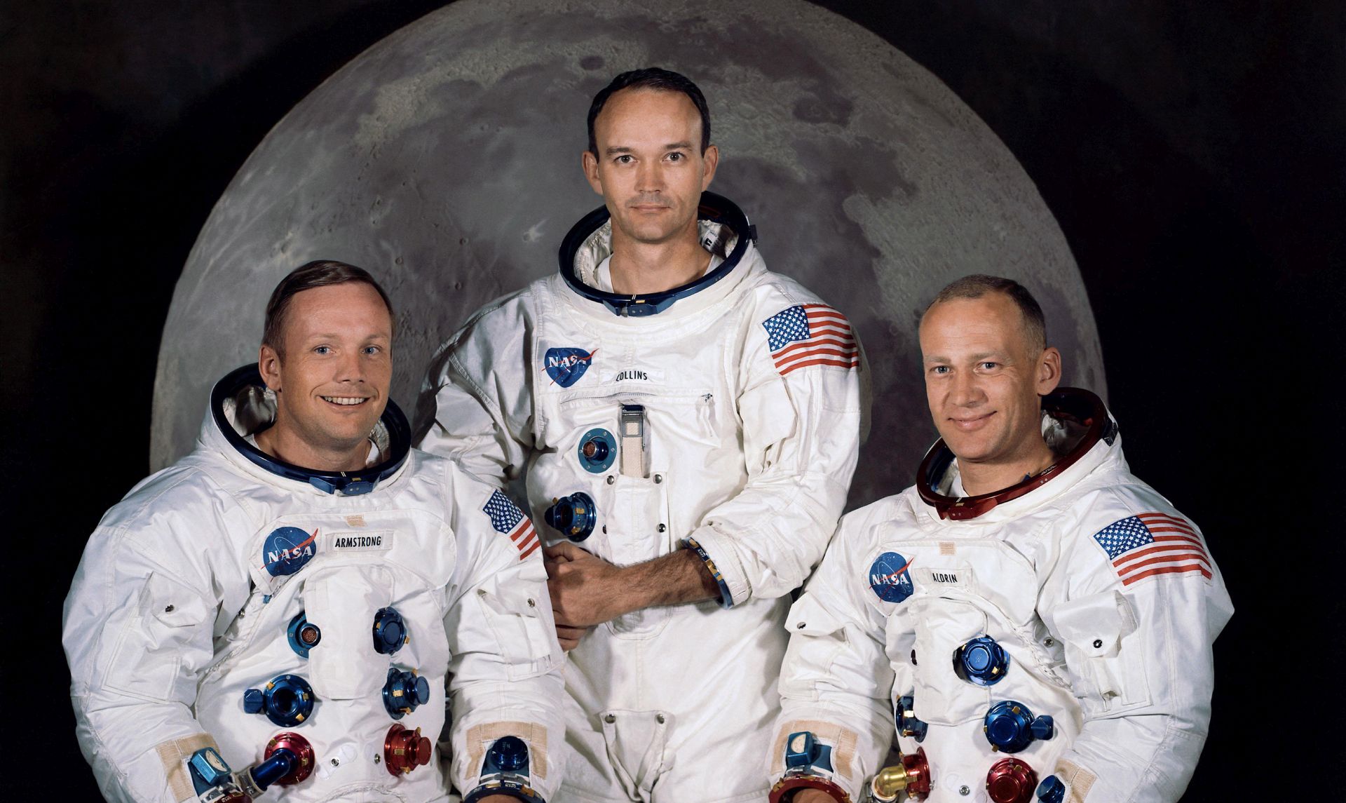 epa07672252 An undated handout photo made available by the National Aeronautics and Space Administration (NASA) shows the 'Apollo 11 lunar landing mission crew with (L-R) mission commander Neil A. Armstrong, command module pilot Michael Collins and lunar module pilot Edwin E. Aldrin Jr. posing in their space suits (issued 25 June 2019).
The year 2019 marks the 50th anniversary of the first moon landing, an event seen as the peak of the United States' space program of the 1960s which put an end to the so-called 'Race to Space' between the Cold War rivals the US and the Soviet Union, that once was triggered by the USSR's 04 October 1957 launch of the 'Sputnik 1' satellite. NASA astronaut Neil Armstrong made history when he stepped out of the Apollo 11's 'Eagle' landing module on 21 July 1969 and left the first human footprints on the moon.  EPA/NASA HANDOUT  ATTENTION: For the full PHOTO ESSAY text please see Advisory Notice epa07672247 HANDOUT EDITORIAL USE ONLY/NO SALES