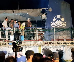 epa07681887 The Sea Watch 3 migrant rescue ship after arriving in the port of Lampedusa, Italy, 28 June 2019, issued 29 June 2019. According to reports, the captain Carola Rackete was arrested after entering the port without permission .  EPA/ELIO DESIDERIO