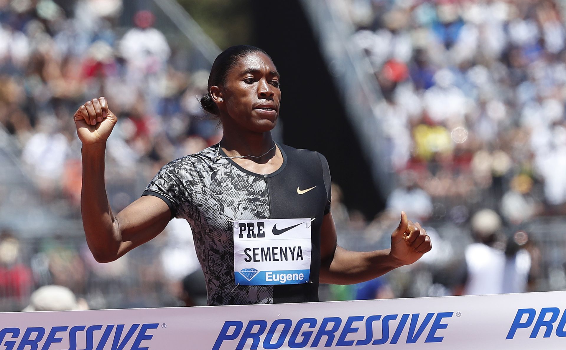 epa07686234 Caster Semenya of South Africa crosses the finish to win the Women 800m during the Athletics IAAF Diamond League  - Prefontaine Classic at Stanford, California, USA, 30 June 2019.  EPA/JOHN G. MABANGLO