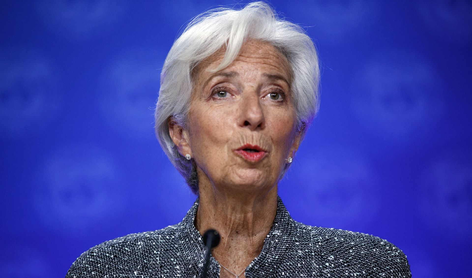 epa07690014 (FILE) - International Monetary Fund Managing Director Christine Lagarde delivers remarks during a press conference on the US economy at the International Monetary Fund headquarters in Washington, DC, USA, 06 June 2019 (reissued 02 July 2019). Reports on 02 July 2019 state French Emmanuel Macron has proposed the current chief of the International Monetary Fund (IMF), Christine Lagarde from France, as head of the European Central Bank (ECB) as European Union leaders continue their discussions in Brussels of how to fill the five important EU posts.  EPA/SHAWN THEW