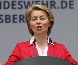 epa07690207 (FILE) - German Minister of Defense, Ursula von der Leyen speaks  during the Open Day of the German Armed Forces (Tag der Bundeswehr) at the airfield of Fassberg, northern Germany, 15 June 2019 (reissued 02 July 2019). Reports on 02 July 2019 state the European Council has agreed on the future leaders of the EU institutions and has nominated German defence minister Ursula von der Leyen as European Commission president.  EPA/FOCKE STRANGMANN