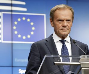 epa07690322 European Council President Donald Tusk   gives a press conference at the end of a Special European Council in Brussels, Belgium, 02 July 2019. Heads of states or governments from EU member states agreed on Charles Michel as the new President of the European Council and nominated German Minister of Defence Ursula von der Leyen as European Commission president, Christine Lagarde as president of the European Central Bank and Josep Borrell as EU's High Representative for Foreign Affairs and Security Policy.  EPA/OLIVIER HOSLET