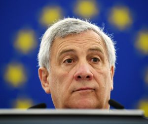 epa07691163 Antonio Tajani, President of the European Parliament, listens prior the vote on the Parliament's President at the European Parliament, in Strasbourg, France, 03 July 2019. A vote for the new EU Parliament's presidency had been postponed to 03 July 2019 following the parliament's inaugural session on 02 July.  EPA/PATRICK SEEGER