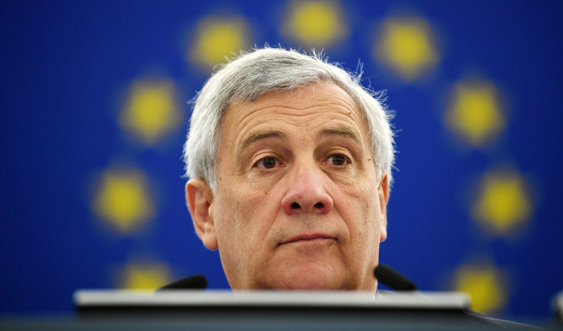 epa07691163 Antonio Tajani, President of the European Parliament, listens prior the vote on the Parliament's President at the European Parliament, in Strasbourg, France, 03 July 2019. A vote for the new EU Parliament's presidency had been postponed to 03 July 2019 following the parliament's inaugural session on 02 July.  EPA/PATRICK SEEGER
