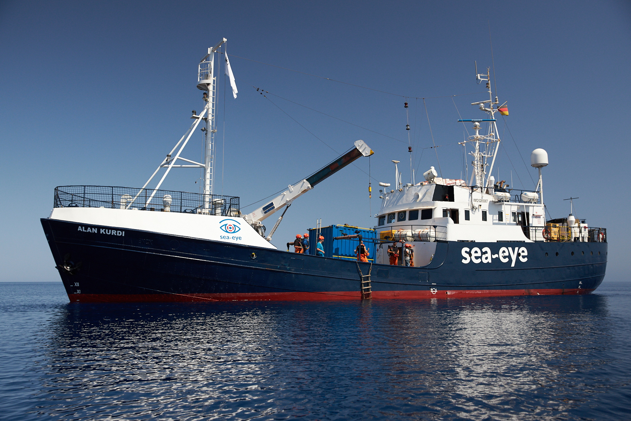 epa07696994 A handout photo made available by German civil sea rescue organisation sea-eye shows the Alan Kurdi vessel, at an undisclosed location, 29 June 2019.  EPA/FABIAN HEINZ / SEA-EYE HANDOUT  HANDOUT EDITORIAL USE ONLY/NO SALES