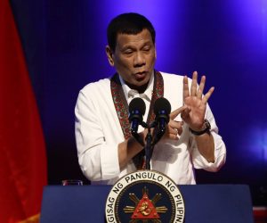 epa07711831 Philippine President Rodrigo Duterte delivers a speech during the 28th anniversary of the Bureau of Jail Management and Penology (BJMP) in Quezon City, east of Manila, Philippines, 12 July 2019. The United Nations Human Rights Council on 11 July voted to adopt a resolution that seeks international review of the Philippine government's 'war on drugs'. Philippine police data claim that some 6,000 people were killed during the conduct of anti-illegal drugs operations since the start of President Rodrigo Duterte's term, while human rights groups claim that some 27,000 have already been killed.  EPA/ROLEX DELA PENA