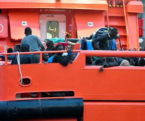 epa07713350 Arrival at the port of Almeria of the 124 migrants rescued by Maritime Rescue when they sailed in three boats in the Alboran Sea in Almeria, Spain, 12 July 2019.  EPA/Carlos Barba