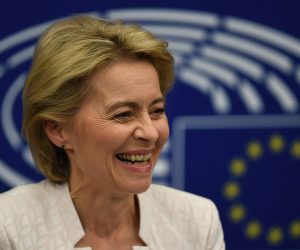 epa07720998 German Defense Minister Ursula von der Leyen and nominated President of the European Commission reacts after a vote at the European Parliament in Strasbourg, France, 16 July 2019. European Parliament voted in favor of Ursula von der Leyen as the new President of the European Commission.  EPA/PATRICK SEEGER