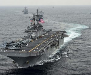 epa07725933 (FILE) - A handout photo made available by the US Navy Media Content Operations on shows the USS Boxer (LHD-4), a Wasp-class amphibious assault ship, transiting the East Sea during Exercise Ssang Yong, 08 March 2016(reissued 19 July 2019). According to media reports on 19 July, US President Donald Trump said, the USS Boxer shot down an Iranian drone after it came within a kilometer of the ship.  EPA/MCSN CRAIG Z. RODARTE / HANDOUT HANDOUT  HANDOUT EDITORIAL USE ONLY/NO SALES